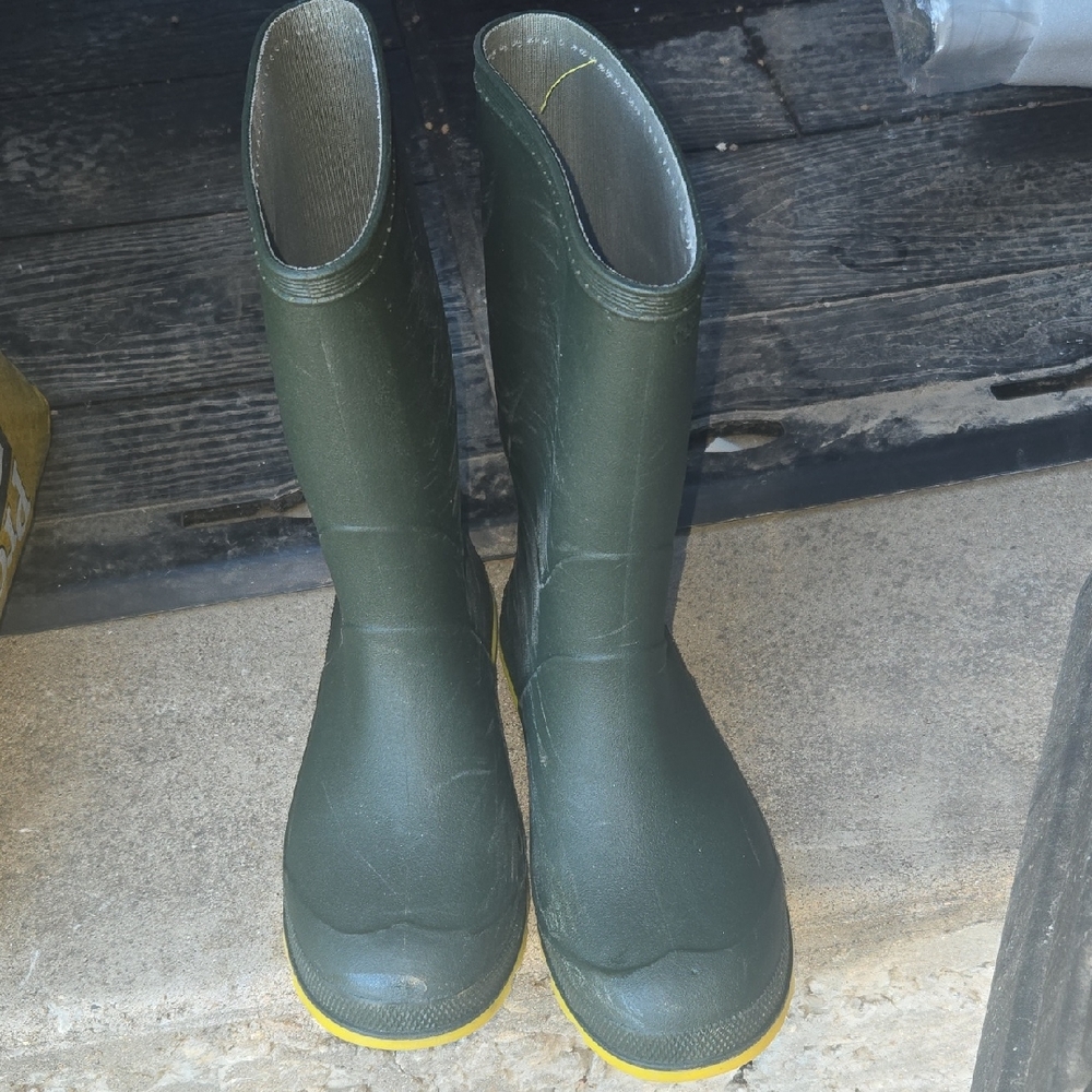 Children's Green Rain Boots with Yellow Soles